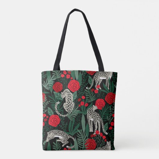 Exotisch Leopard Oerwoud Bloempatroon met Monogram Tote Bag (Achterkant)