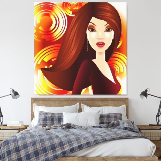 Exotisch meisje in goud verpakt canvas (Insitu (Slaapkamer))