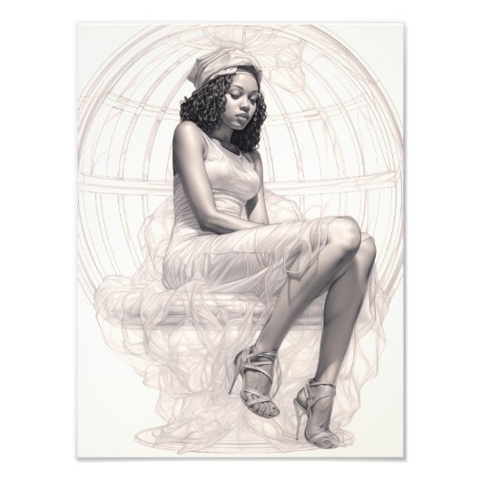 Exotisch Meisje op een Bank Foto Afdruk (Voorkant)