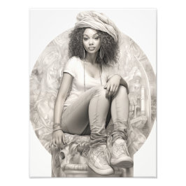 Exotisch Meisje op een Bank Foto Afdruk