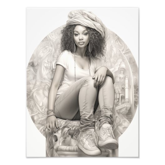 Exotisch Meisje op een Bank Foto Afdruk (Voorkant)