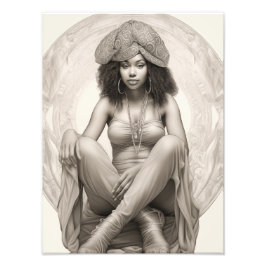 Exotisch Meisje op een Bank Foto Afdruk