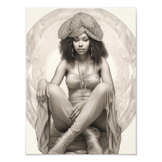 Exotisch Meisje op een Bank Foto Afdruk (Voorkant)