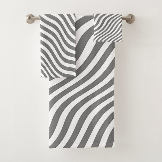 EXOTISCH NEUTRAL GRAY ZEBRA STRIPES BATH TOWEL SET BAD HANDDOEK (Insitu)