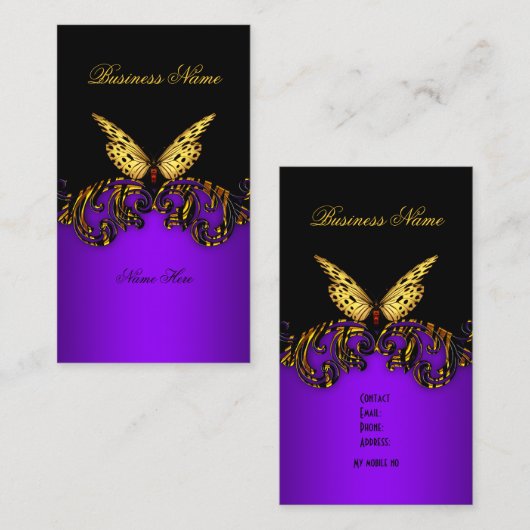 Exotisch Paarse Gouden Zwarte Vlinder Elegant Clas Visitekaartje (Voorkant / Achterkant)
