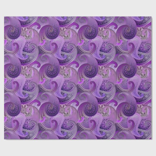Exotisch Paarse Paisley Boho Damask Pattern Cadeaupapier (Vlak)