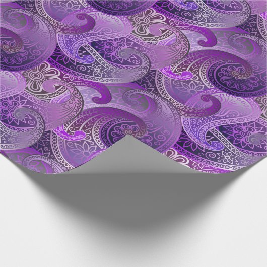 Exotisch Paarse Paisley Boho Damask Pattern Cadeaupapier (Hoek)