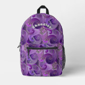 Exotisch Paarse Paisley Patroon met Jouw naam Bedrukte Rugzak (Voorkant)