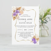 Exotisch Pampagras Paarse Orchideeën Gouden Bruilo Kaart (Staand voorkant)
