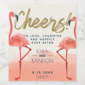 Exotisch Paradijs Koraal Waterverf Flamingo's Wijn Etiket (Enkel label)