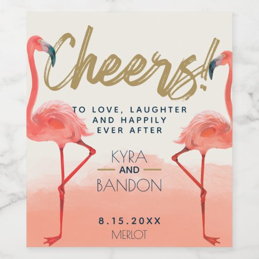 Exotisch Paradijs Koraal Waterverf Flamingo's Wijn Etiket (Enkel label)