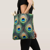 Exotisch pauwenpatroon tote bag (Dichtbij)