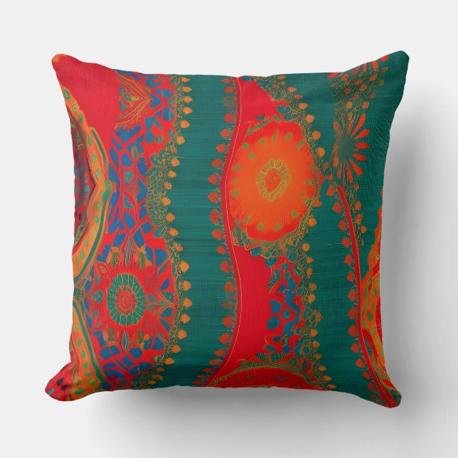 Exotisch rood oranje blauw blauwgroen goud van de  kussen (Voorkant)