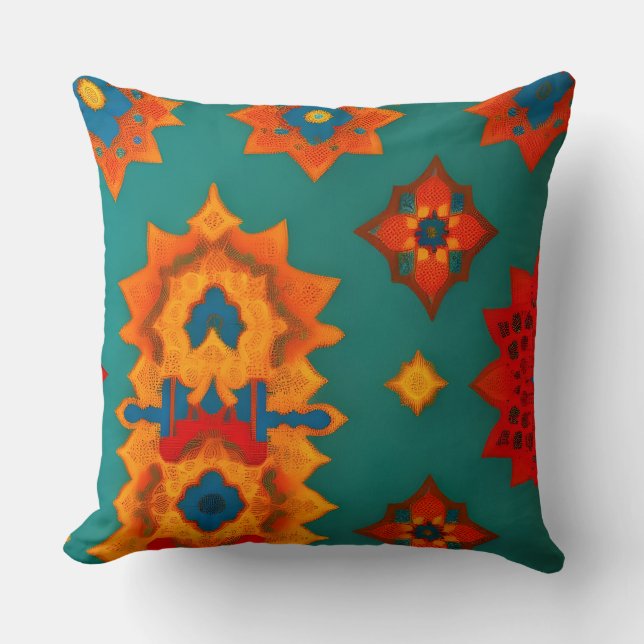 Exotisch rood oranje blauwgroen L Kussen (Voorkant)