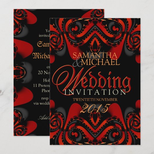 Exotisch rood zwart gotische bruiloft kaart (Voorkant / Achterkant)