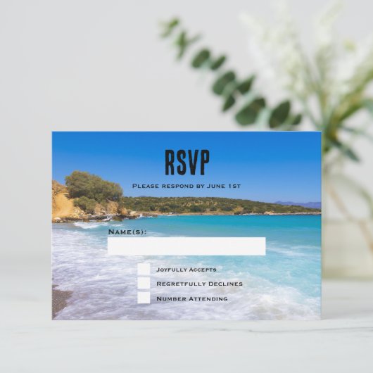 Exotisch strand tropisch eiland paradijs bruiloft RSVP kaartje (Staand voorkant)