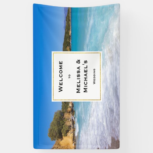 Exotisch strand tropisch eiland paradijs bruiloft spandoek (Verticaal)