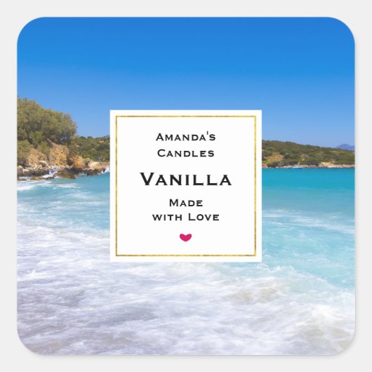 Exotisch strand tropisch eiland paradijs kaars amb vierkante sticker (Voorkant)
