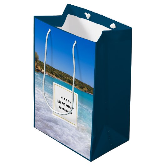 Exotisch strand tropisch eiland paradijs verjaarda medium cadeauzakje (Voorkant Gekanteld)