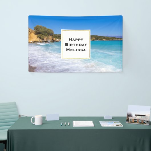 Exotisch strand tropisch eiland paradijs verjaarda spandoek (Beurs)