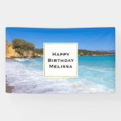 Exotisch strand tropisch eiland paradijs verjaarda spandoek (Horizontaal)