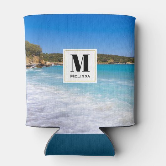 Exotisch strand Tropisch eiland Paradise Monogram Blikjeskoeler (Achterkant)