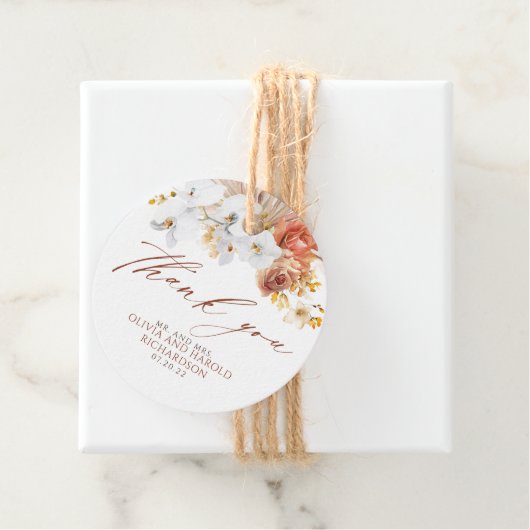 Exotisch Terracotta Bloemendesign Elegante Boho Da Bedankjes Labels (In situ)