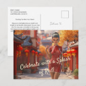 Exotisch Toon meisje viert Chinees Nieuwjaar Briefkaart (Voorkant / Achterkant)