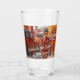 Exotisch Toon meisje viert Chinees Nieuwjaar Glas