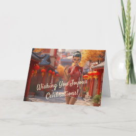 Exotisch Toon meisje viert Chinees Nieuwjaar Kaart