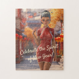 Exotisch Toon meisje viert Chinees Nieuwjaar Legpuzzel