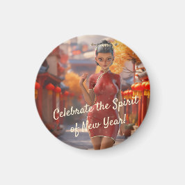 Exotisch Toon meisje viert Chinees Nieuwjaar Magneet