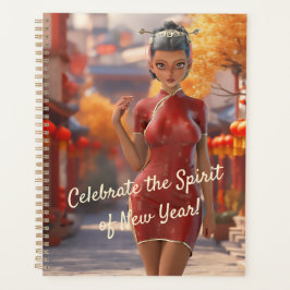 Exotisch Toon meisje viert Chinees Nieuwjaar Planner