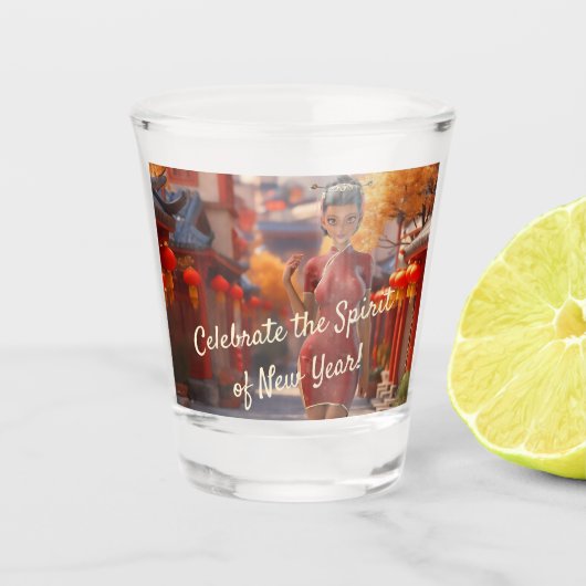 Exotisch Toon meisje viert Chinees Nieuwjaar Shot Glas (Voorkant)