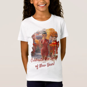 Exotisch Toon meisje viert Chinees Nieuwjaar T-shirt