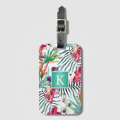 Exotisch tropisch bloemmotief met elk monogram bagagelabel (Voorkant (verticaal))