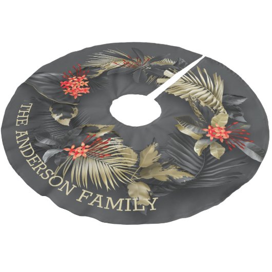 Exotisch tropisch gebladerte in goud en zwart kerstboom rok (Gekanteld)