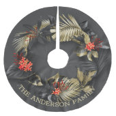 Exotisch tropisch gebladerte in goud en zwart kerstboom rok (Voorkant)