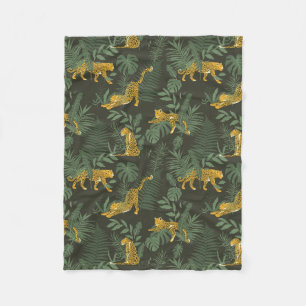 Exotisch tropisch groen jaguar palmbladeren patroo fleece deken