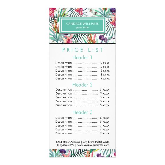 Exotisch Tropisch Patroon Prijs Menu (Voorkant)