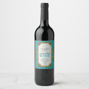 Exotisch Turquoise Goud Maatwerk Wijn Etiket