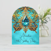 Exotisch verjaardagsfeest Blauwgroen blauw gouden  Kaart (Staand voorkant)