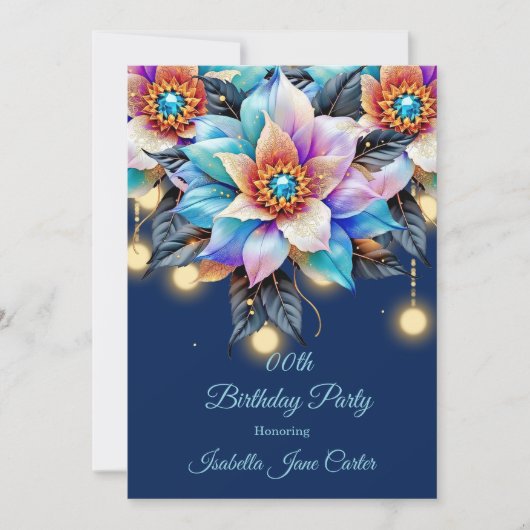 Exotisch Verjaardagsfeest Blauwgroen Roze Blauw Pa Kaart (Voorkant)