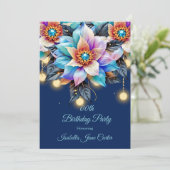 Exotisch Verjaardagsfeest Blauwgroen Roze Blauw Pa Kaart (Staand voorkant)