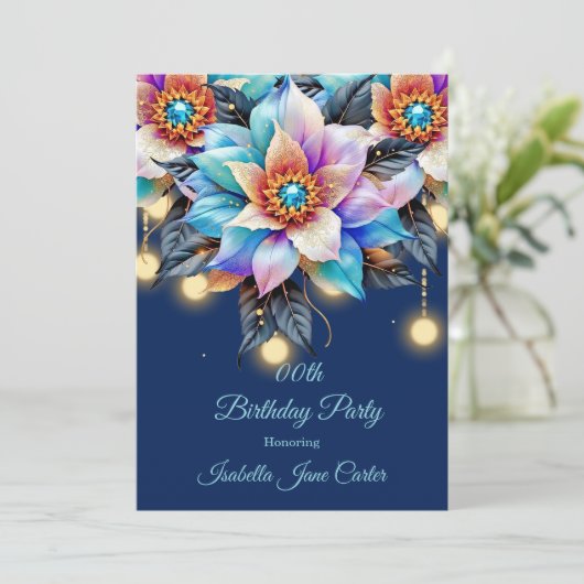 Exotisch Verjaardagsfeest Blauwgroen Roze Blauw Pa Kaart (Staand voorkant)