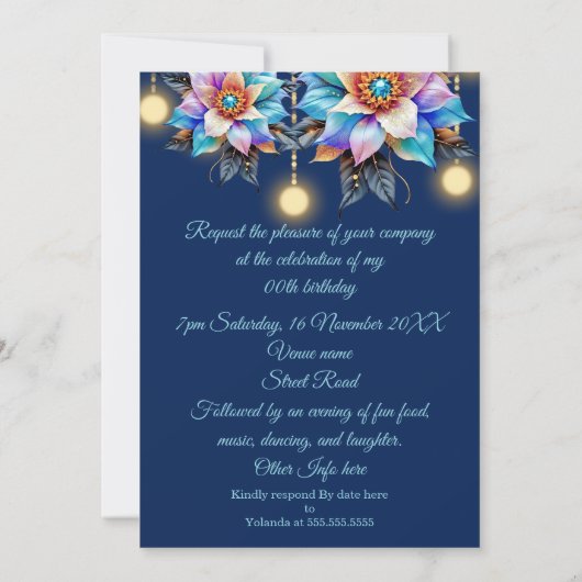 Exotisch Verjaardagsfeest Blauwgroen Roze Blauw Pa Kaart (Achterkant)