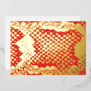 Exotisch vet slang huid textuur patroon rood goud folie feestdagenkaart