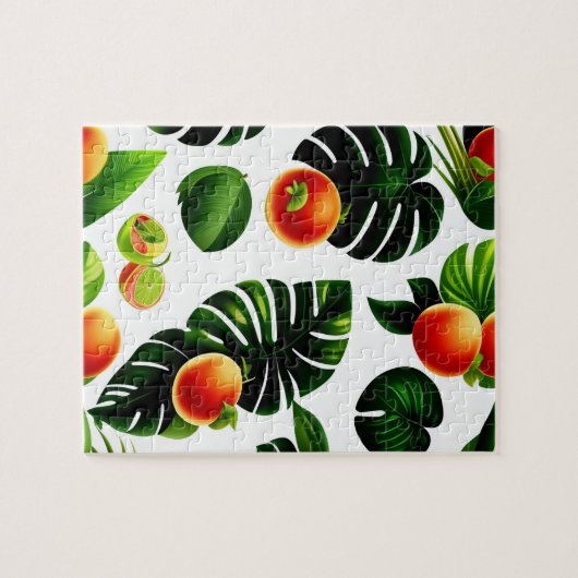 Exotisch Vruchten Patroon en Decoratieve Groene Bl Legpuzzel (Horizontaal)