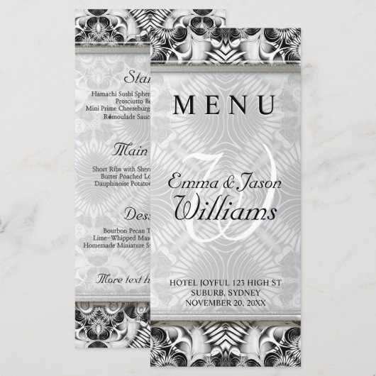 Exotisch Wit & Grijs Geometrisch Patroon Wedding M Menu (Voorkant / Achterkant)
