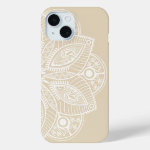 Exotisch wit Mandala op beige achtergrond iPhone 15 Case